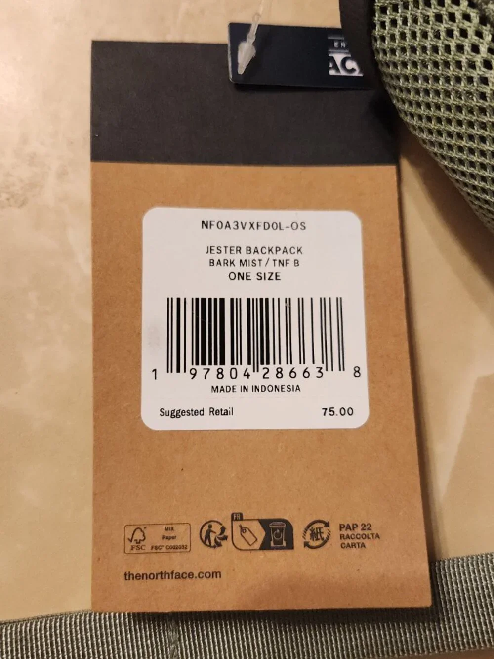 THE NORTH FACE Jester Bark Mist/TNF Black New Fast Ship